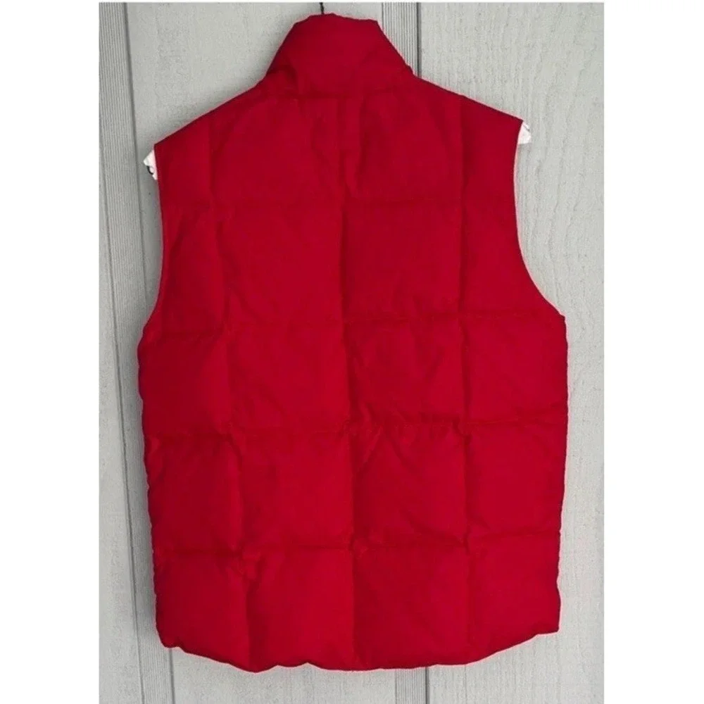 LANDS' END Puffer Vest Kids Youth Medium 10/12 Full Zip Quilted Snap Pockets Red - Picture 2 of 4